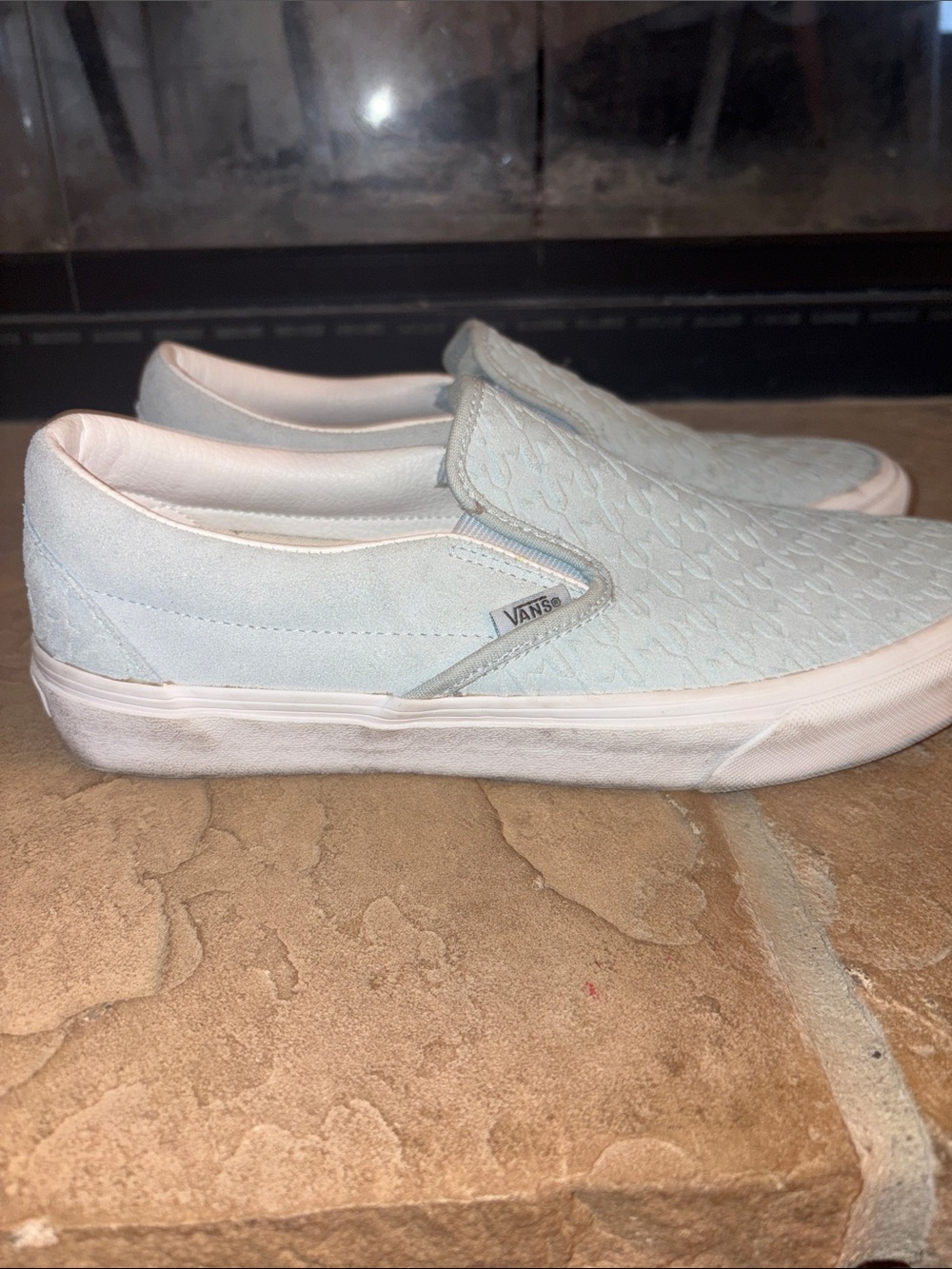 Vans Slip-On Sneakers in Pale Blue and White